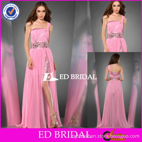 XL484 pink one shoulder high front slit long open back design your own prom dress